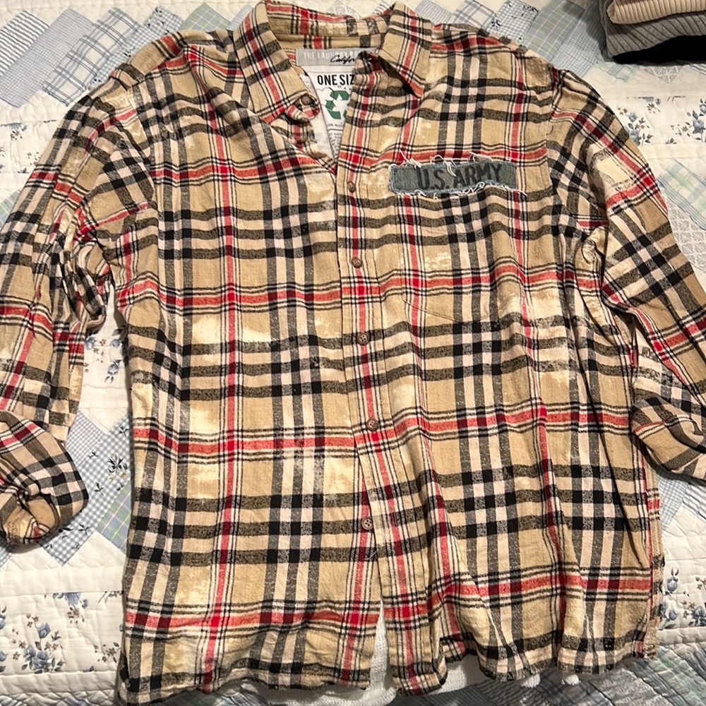 The Laundry Room Vintage Burberry-style Plaid Button Down w White Mesh on back